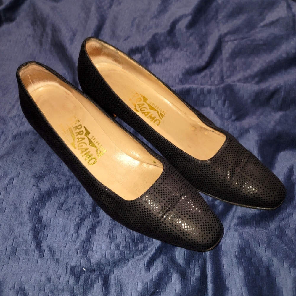 Salvatore Ferragamo Vintage Black Block Heels